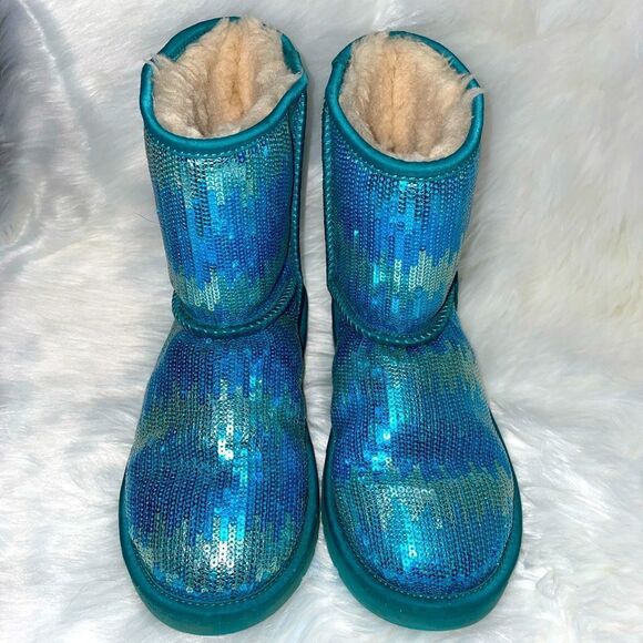 UGG silver and blue sequin winter boots size 5 - Picture 5 of 12